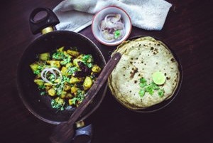 aalu_baji_bhakari_with_onion_and_lemon